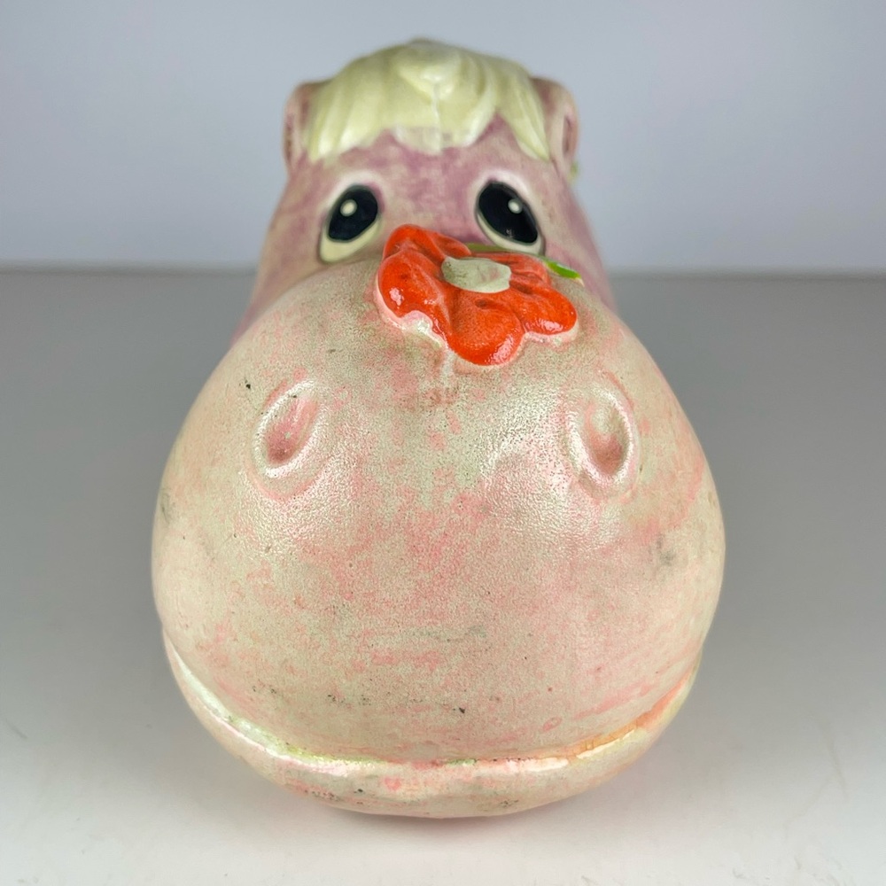 Vintage purple chalkware hippo piggy bank - Picture 2 of 12